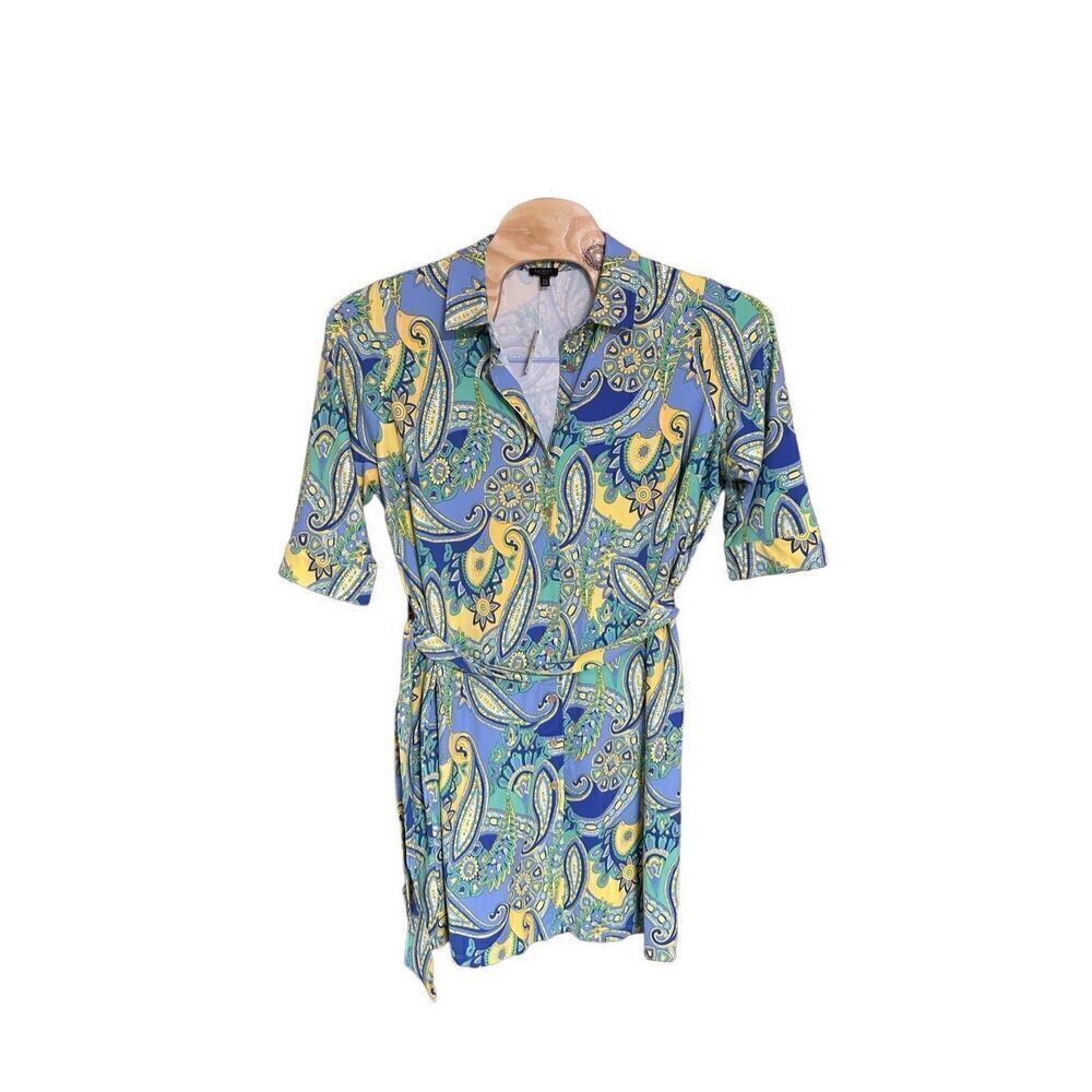 Talbots 2xP Belted Paisley Yellow and Blue Dress NWT